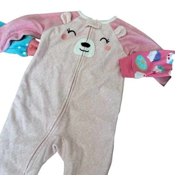 Bundle 12M Baby Girl 3PC Set Footed Fleece Pajamas Carter’s Butterfly Sweets - Picture 2 of 8
